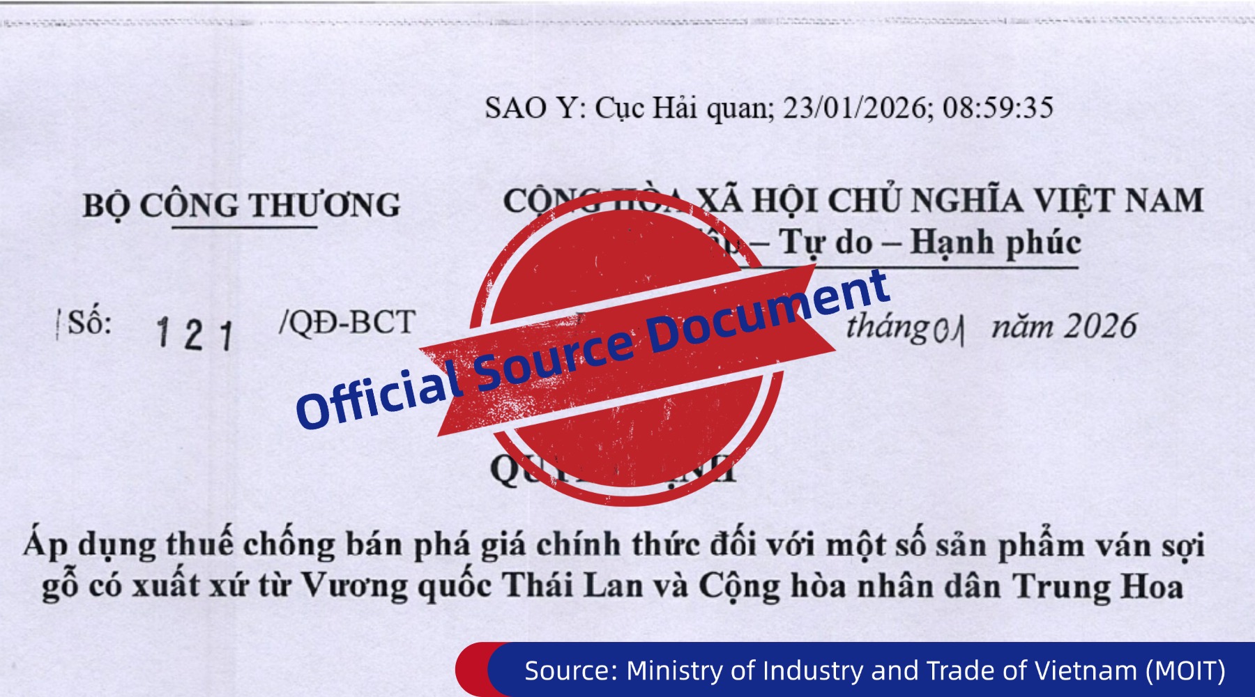 Vietnam Issues Final Anti-Dumping Ruling on Wood Fiberboard